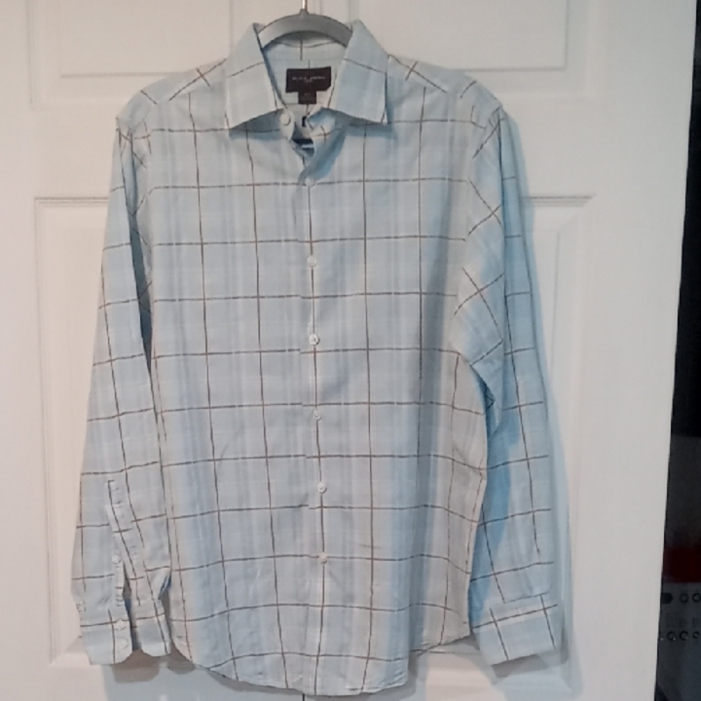 Black Brown 1826 Light Blue Plaid Dress Shirt